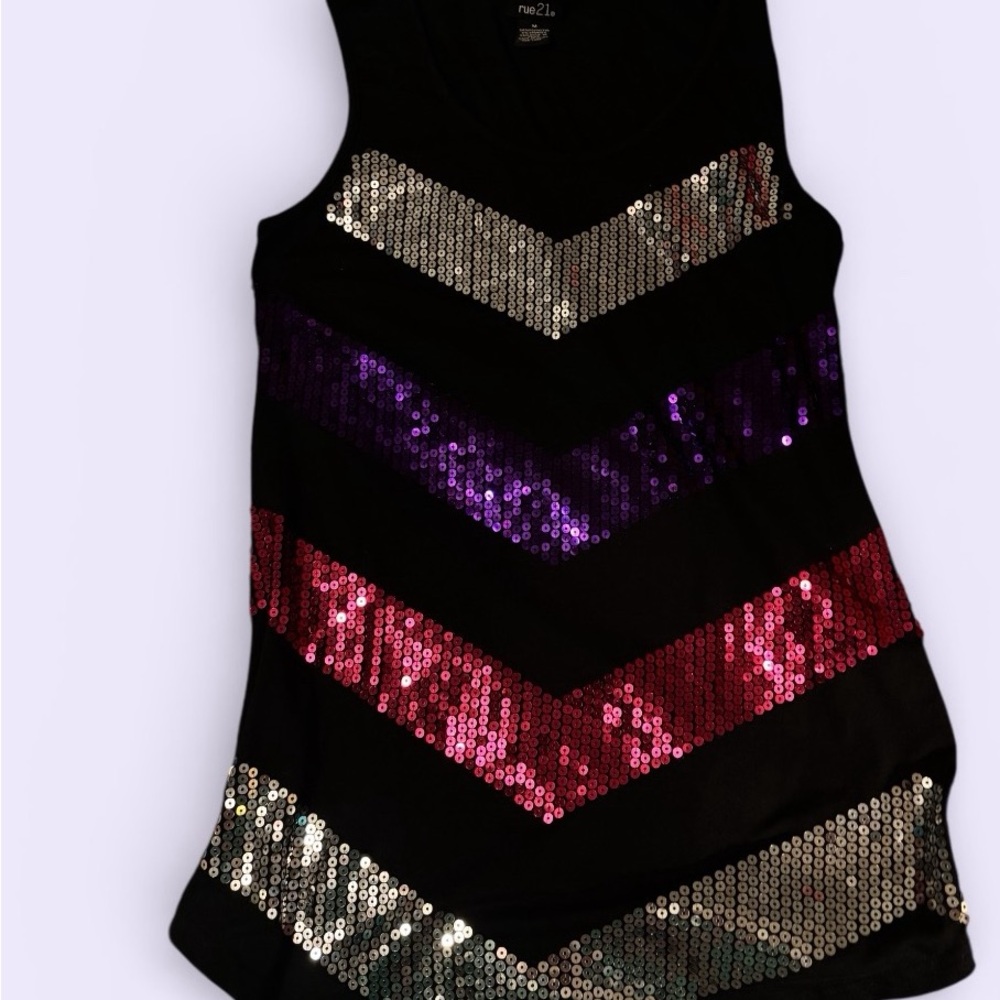 Rue21 Black Sequin Chevron Tank Top